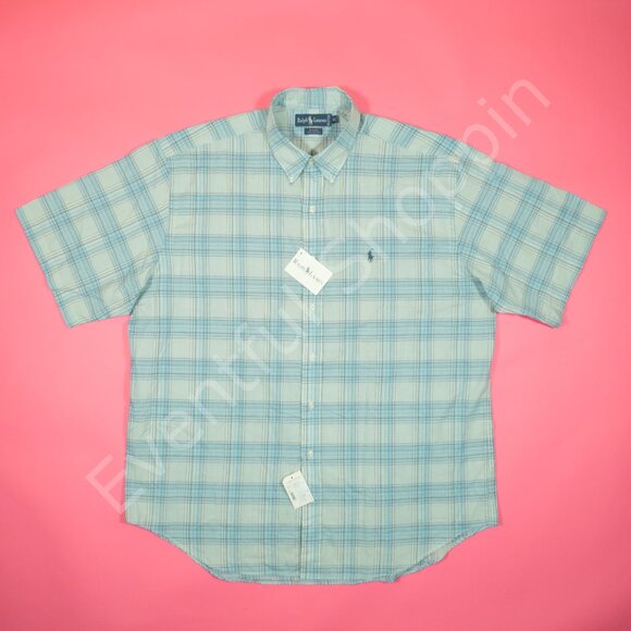 Vintage Polo Ralph Lauren Shirt Mens XL Blue Plaid Blaire Short Sleeve New - Picture 2 of 7